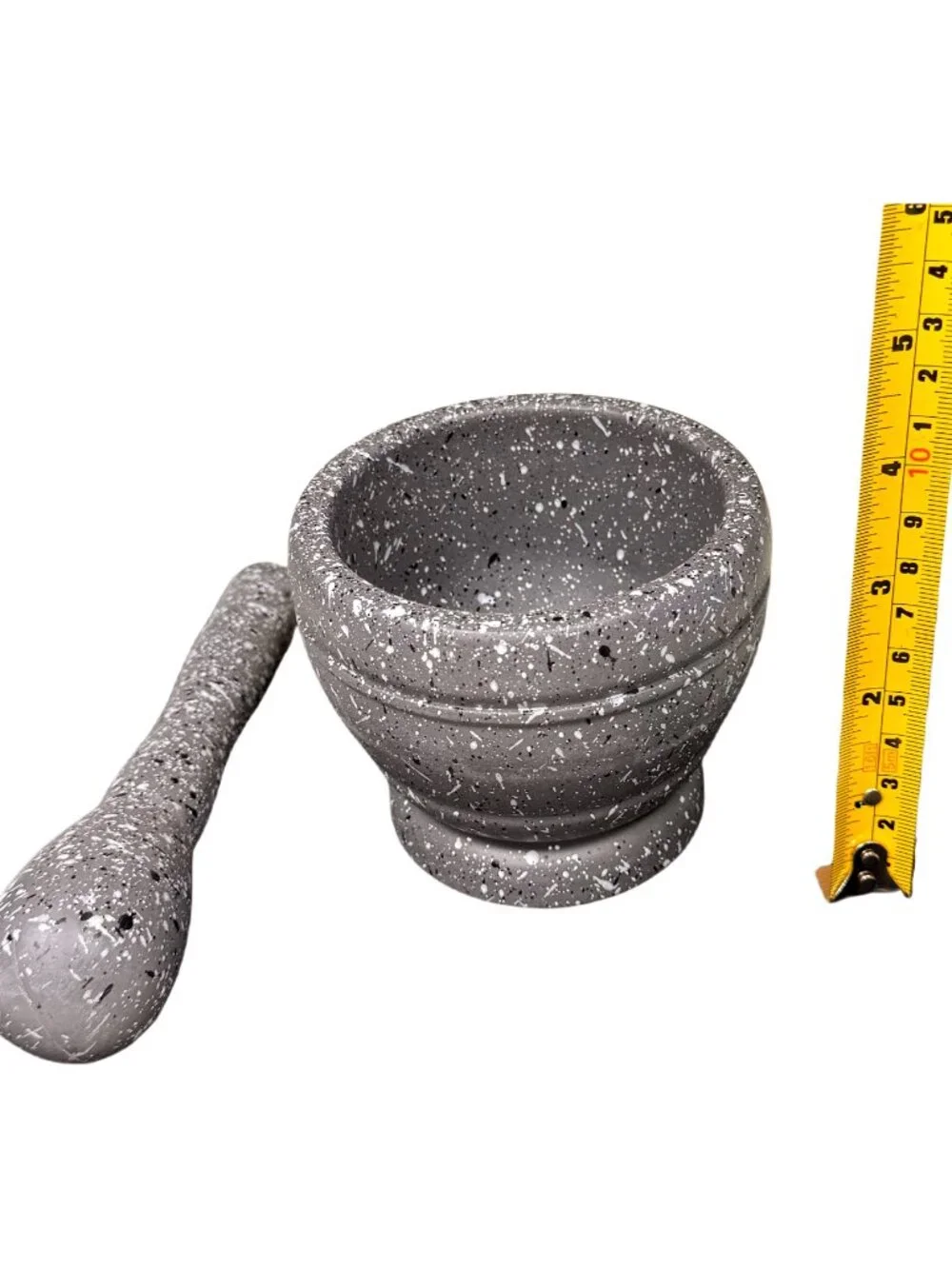 Gray Black Speckled Mortar Pestle Set Durable Granite-Look Grind Untensil Durabl
